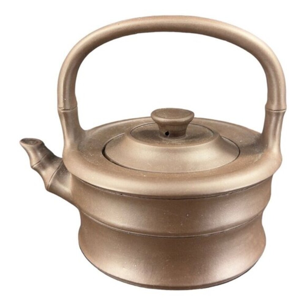 Yixing Zisha Clay Handmade Ceramic Teapot‎ Carafe W Handle Artist Marked Brown